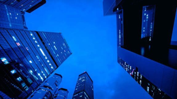 skyscrapers on a dark cloudy night