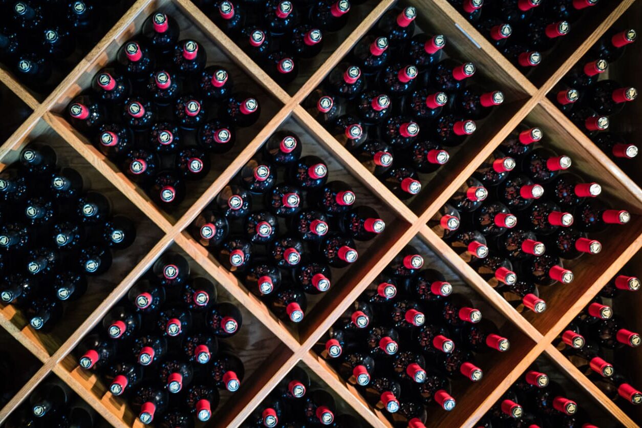 Wine stacked in racks